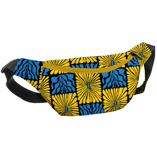 Сумка-бананка через плече та на пояс Presentville Bumbag Жовті квіти і блакитне листя 27х16 см (BB_22S010_ZHL)