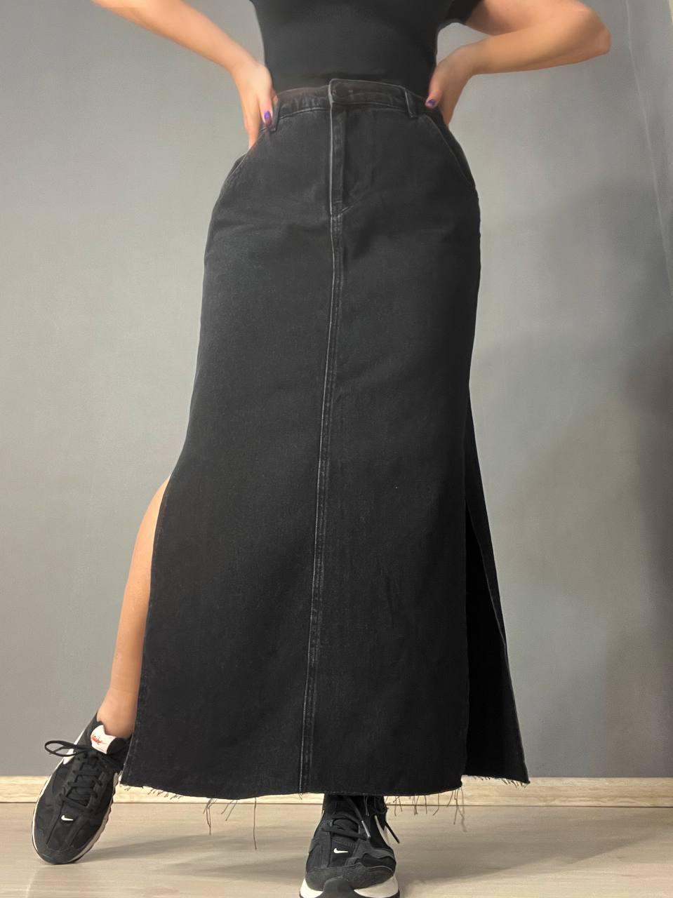 Юбка женская Zeo Basic 3810 джинсовая разрезы по бокам длинная р. 32 Черный (1163)