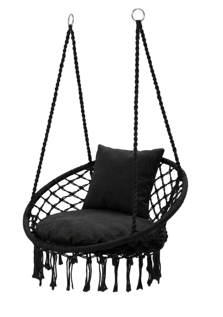Садовое кресло-качалка с подушками LEOBRO Boho Comfort XL 80 см нагрузкой до 150 кг Black (LB-1108)