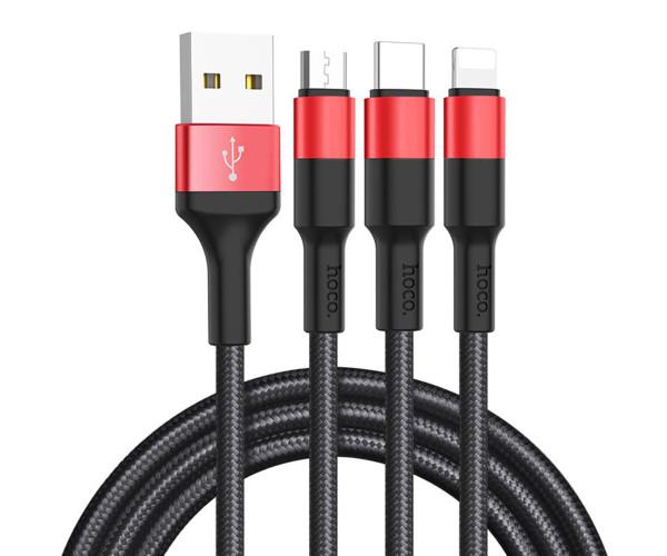 Кабель Data Hoco X26 Xpress 3в1 Lightning/Micro USB/Type-C 2,0A 1 м Чорно-червоний - фото 6