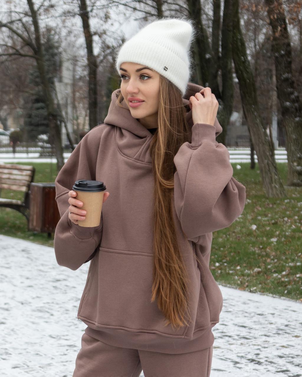 Костюм жіночий на флісі світшот з капюшоном і штани Мокко (2028589421) - фото 6