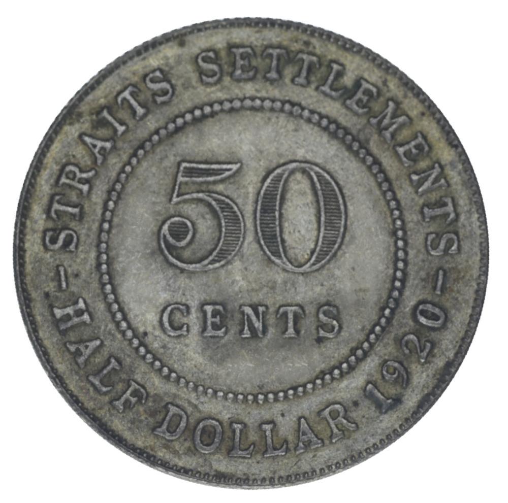 Коллекционная монета Великобритания 50 центов 1920 серебро F-VF Стрейтс-Сетлментс 8,42 г (М22664)