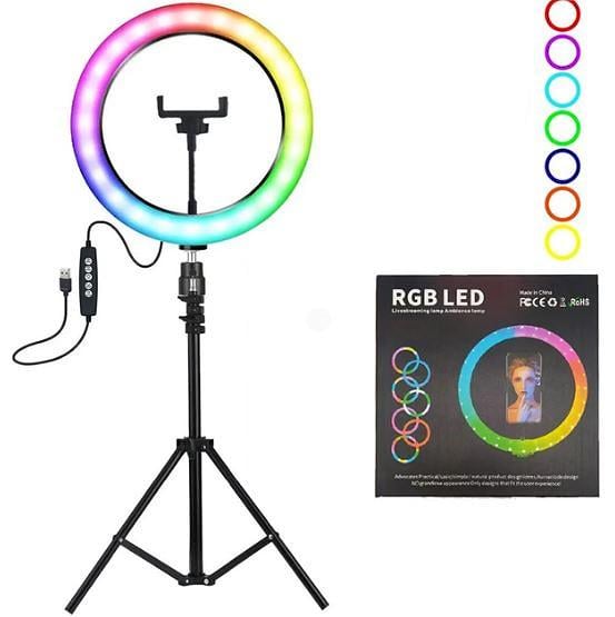 Лампа кольцевая RGB LED 36 см с держателем для телефона и штативом 2 м - фото 6 Лампа кольцевая RGB LED 36 см с держателем для телефона и штативом 2 м - фото 6