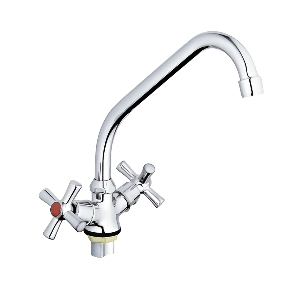 Смеситель для кухни Wezer TZH4-605 двухвентильный длинный излив нержавеющая сталь Хром