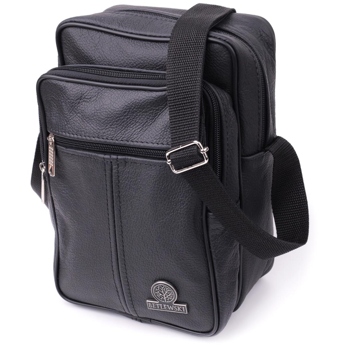 Мужская сумка вертикальная Vintage Bag 15111 из натуральной кожи Черный (53755)