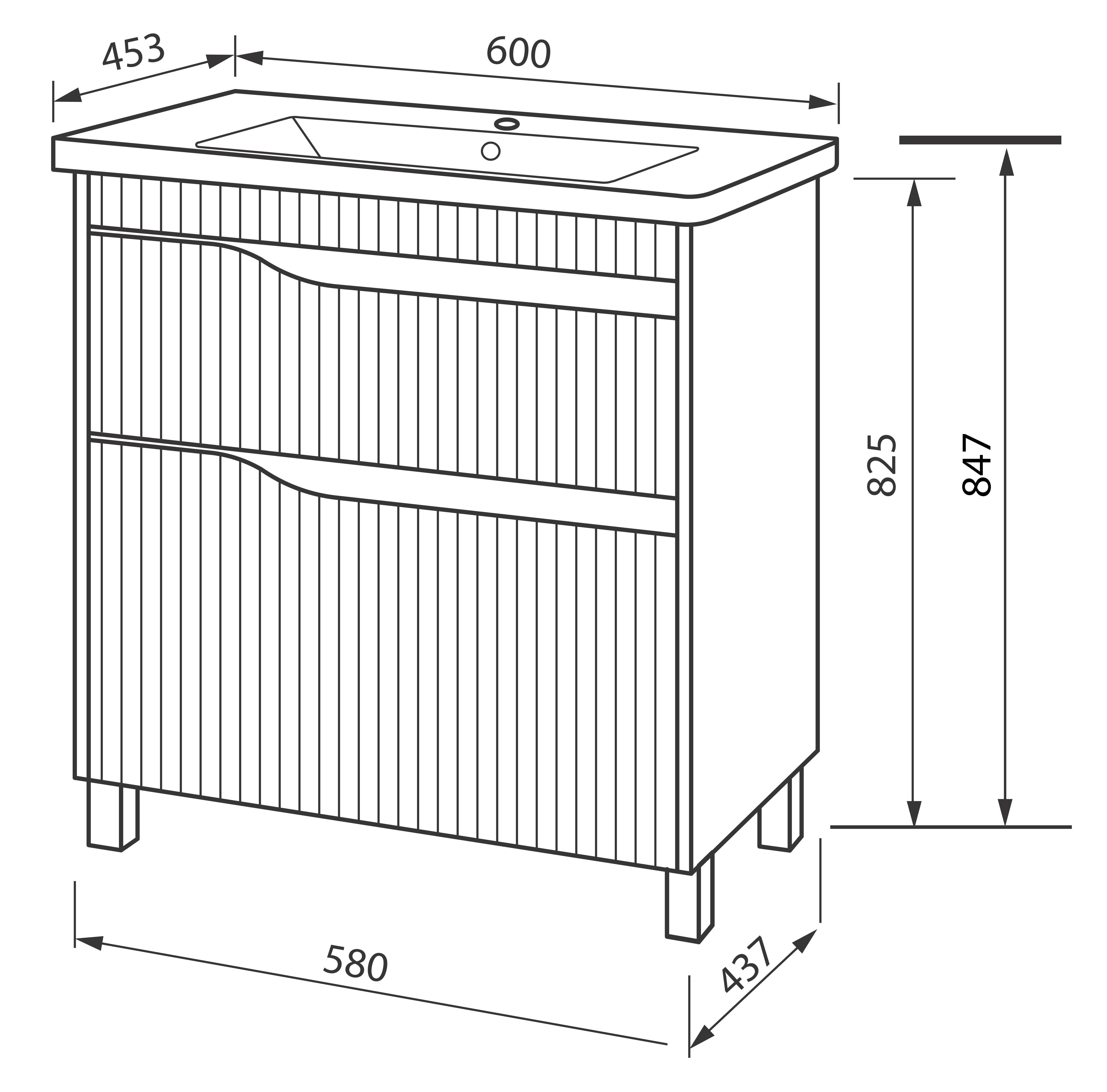 Тумба ЮВВИС Florence ТНБ-2 Д с умывальником Vesta 60 см Белый матовый (UVV080) - фото 3