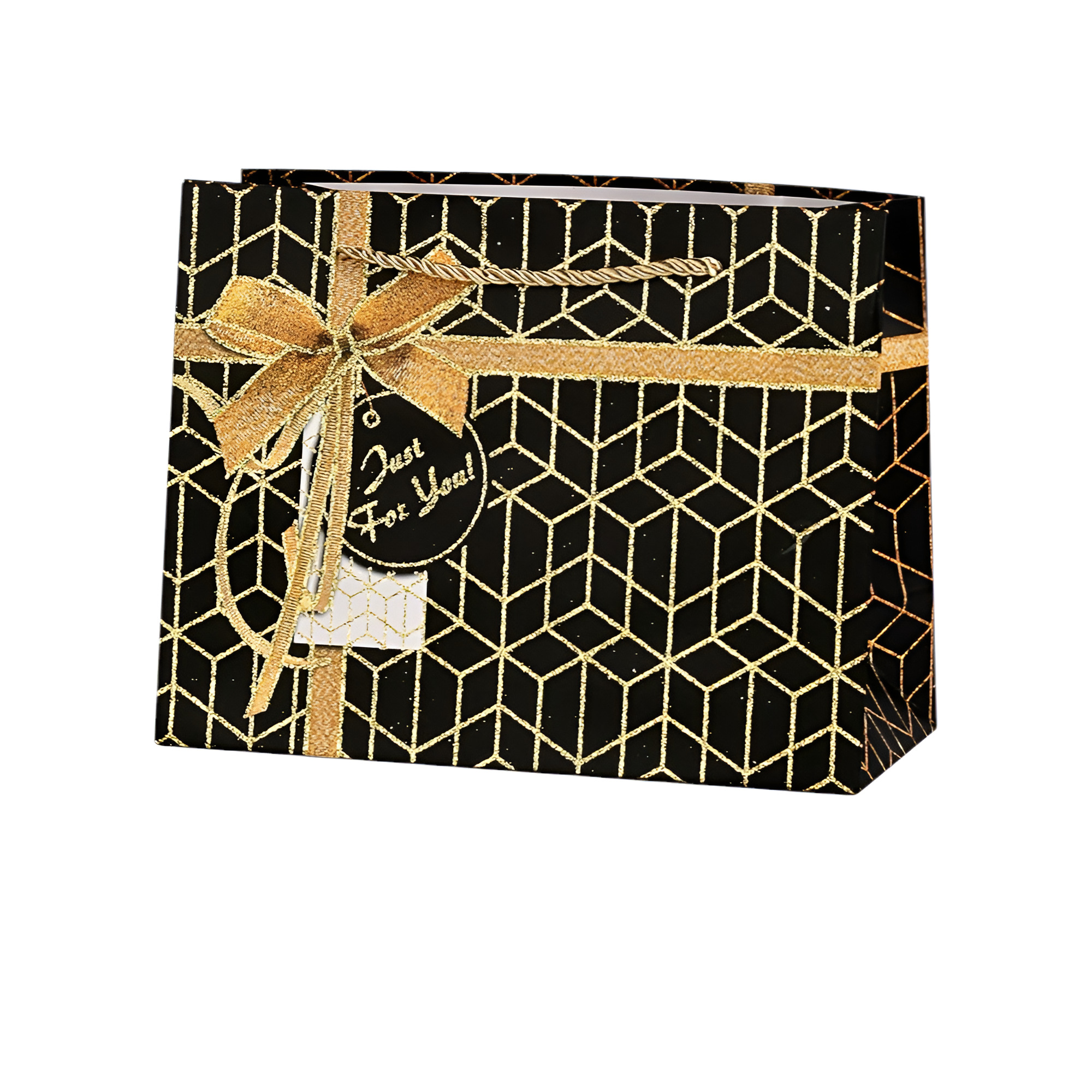 Подарунковий пакет Stenson Surprise з блискітками 26х32х11 см Чорний із золотим (R33167-M)
