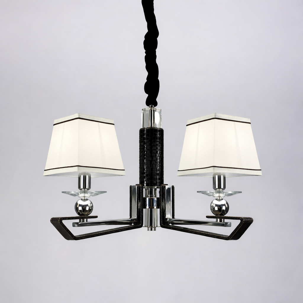 Люстра с экокожией на 3 абажура S1449/3 BK Черный/Хром/Белый
