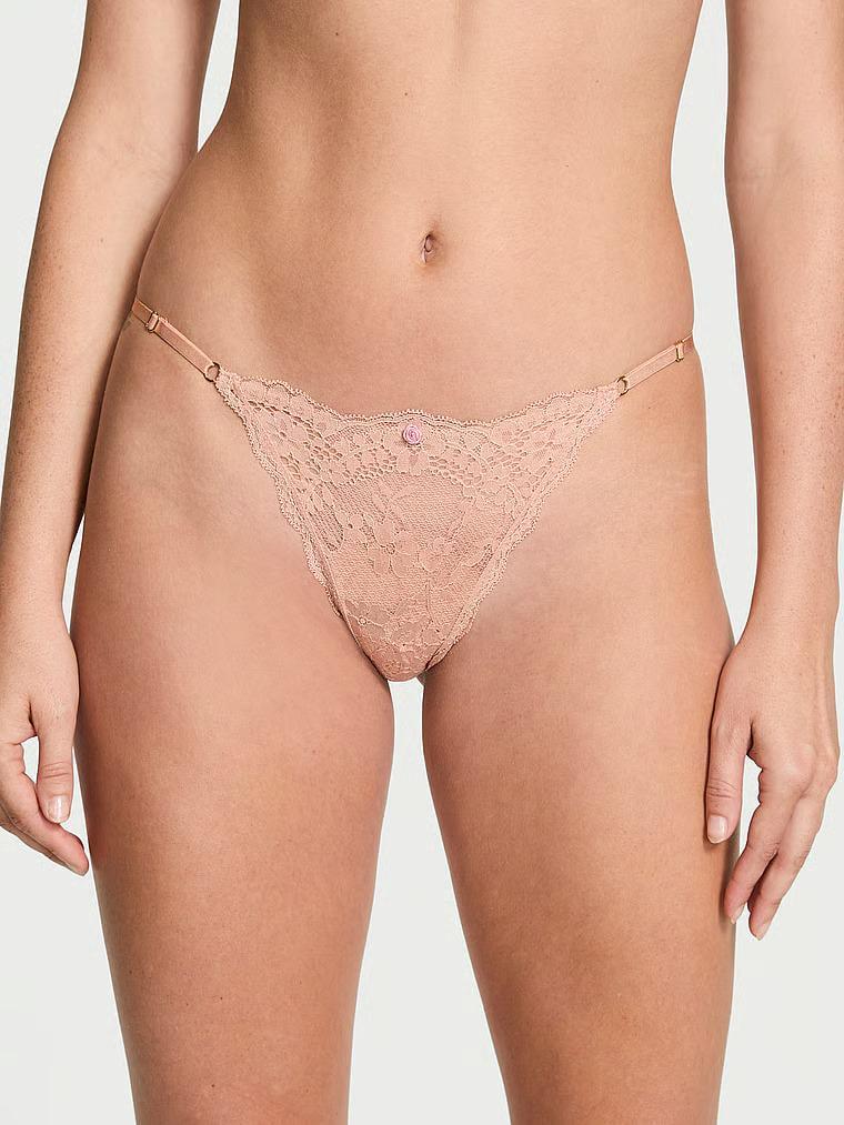 Трусики бикини Victoria's Secret Dream Angels Lace Adjustable String Bikini Panty Macaron M Бежевый (26924455)