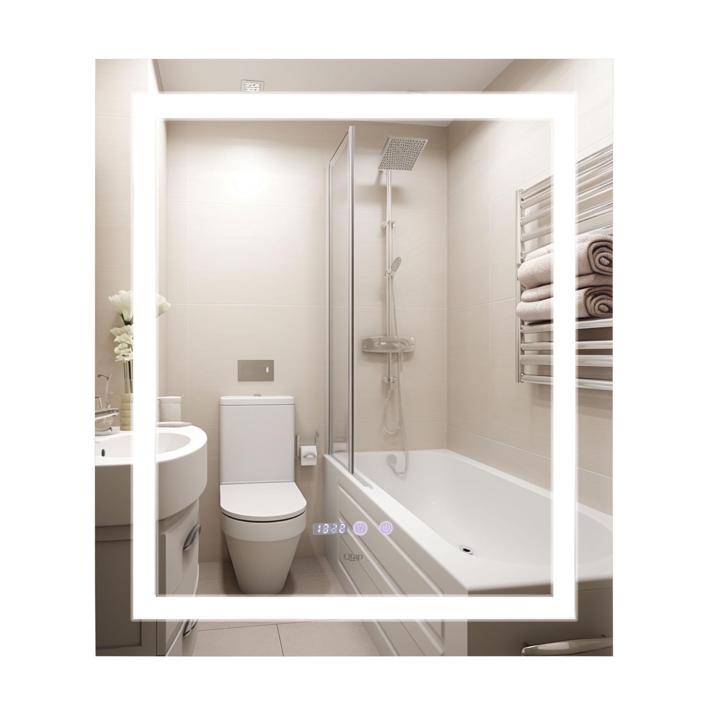 Зеркало Qtap Mideya с LED-подсветкой Touch с антизапотением/часами/димером/регулировкой яркости 700х800 мм (QT2078DCF7080W)