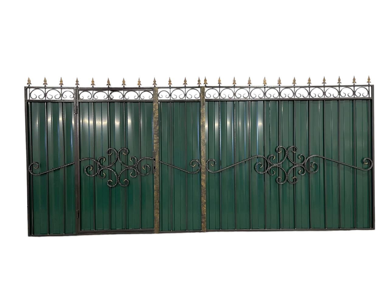 Ворота ковані з хвірткою та профнастилом 3400х2000 мм (А-0149)