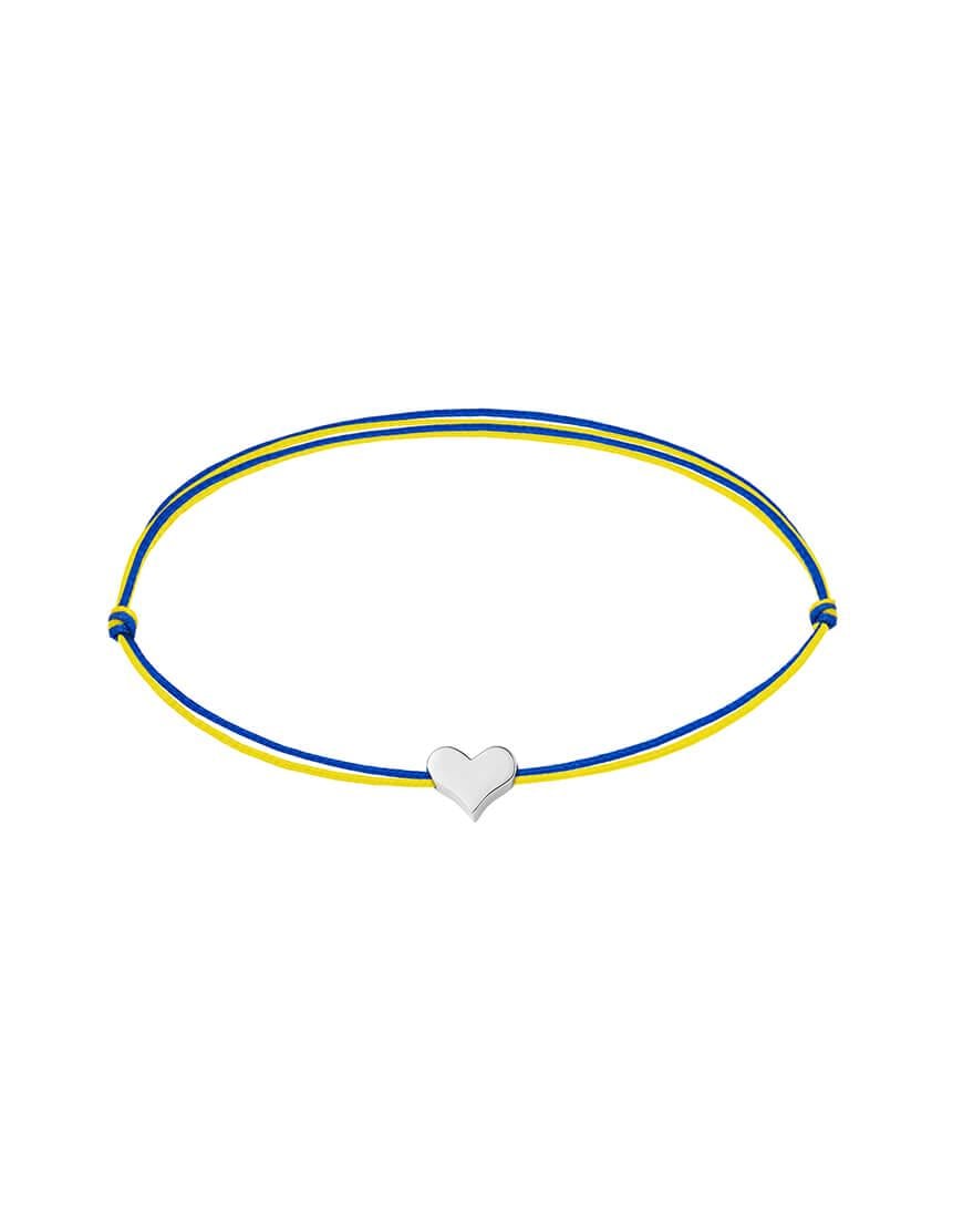 Браслет із синьо-жовтою ниточкою та сердечком жіночий IVA JEWELRY срібний One size