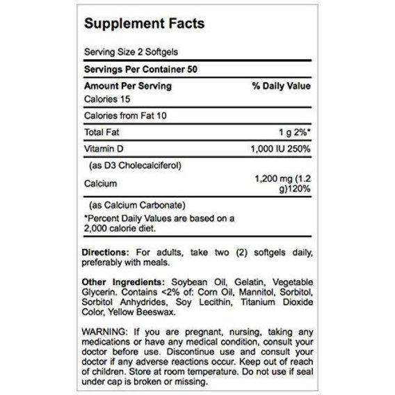 Мікроелемент Кальцій Puritan's Pride Absorbable Calcium 1200 мг with Vitamin D 1000 IU 100 Softgels - фото 2