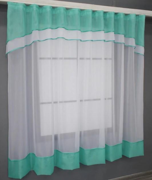 Занавеска на кухню шифон 280х170 см Бирюзовый/Белый (110к) - фото 2