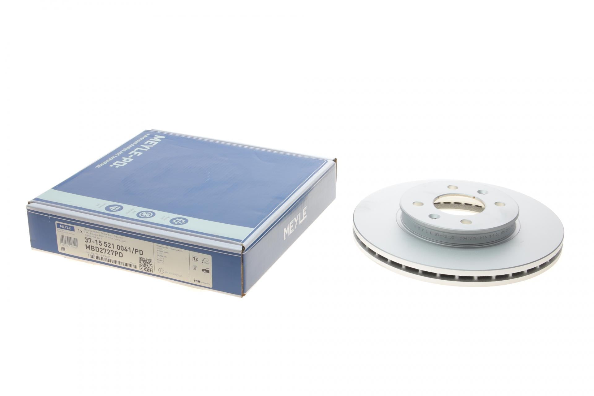 Тормозной диск передний MEYLE для Kia Rio III/Hyundai Accent 17-256x22 мм (37-15 521 0041/PD)