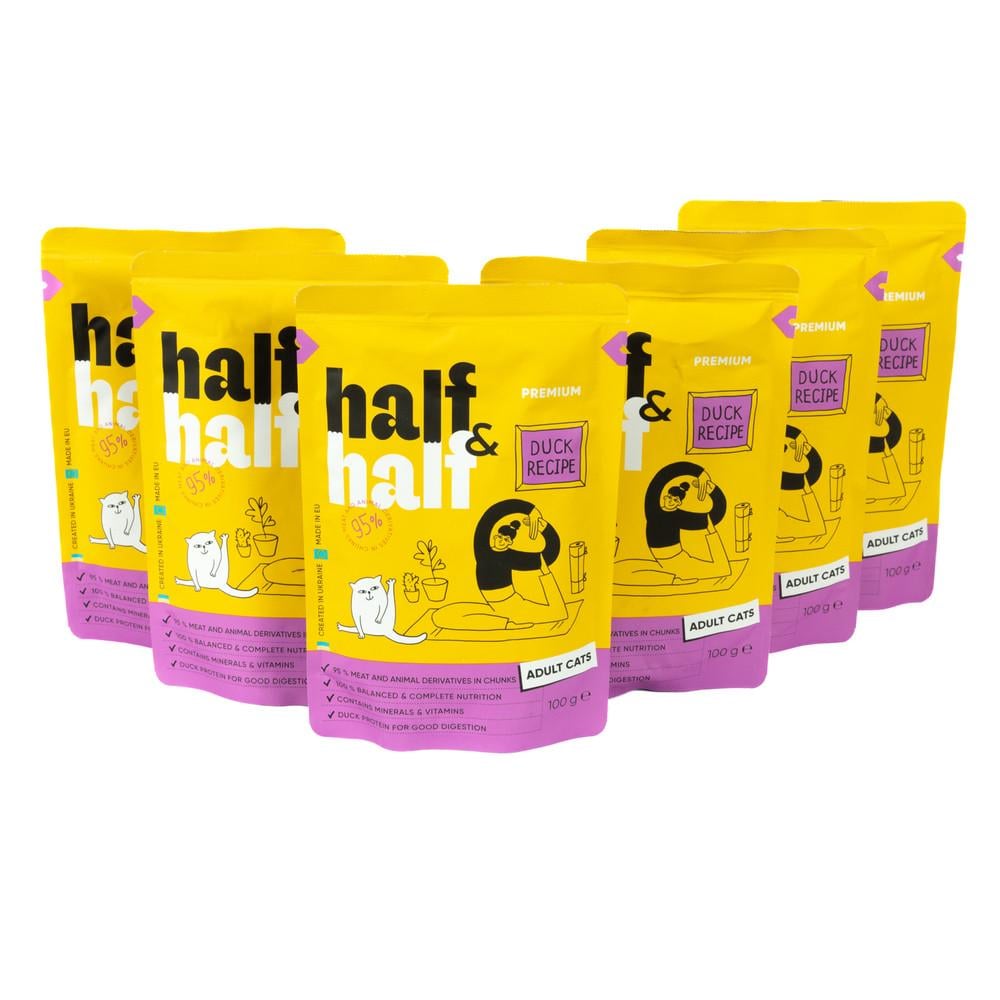 Набор паучей HalfHalf 5+1 для взрослых кошек утка в соусе (34806847)