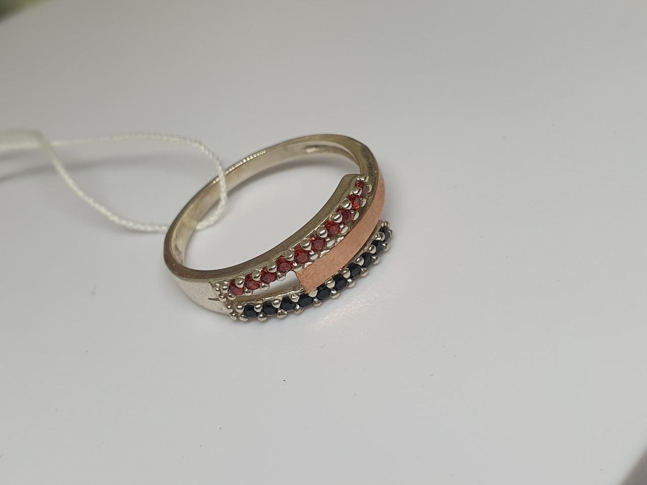 Кольцо серебряное с накладками золотое Алиса р. 19,5 375/925 проба Черный (29954942)