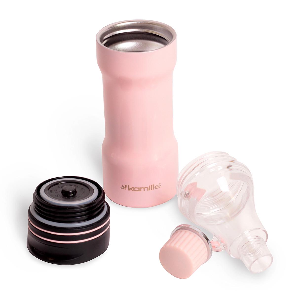 Термокружка со сменной крышкой-бутылкой Kamille KM-2061 из нержавеющей стали 320 мл Розовый (150-84-2061.2)