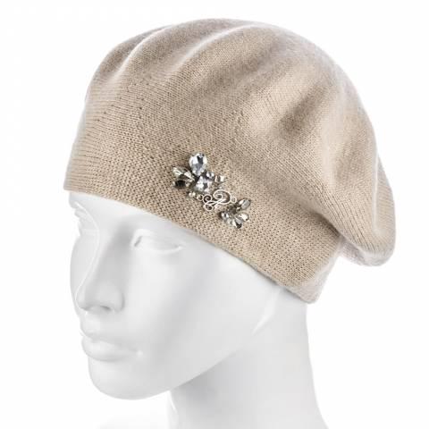 Берет женский Actrics WH778 из ангоры двойной на ножке с камнями L/57-58 Латте