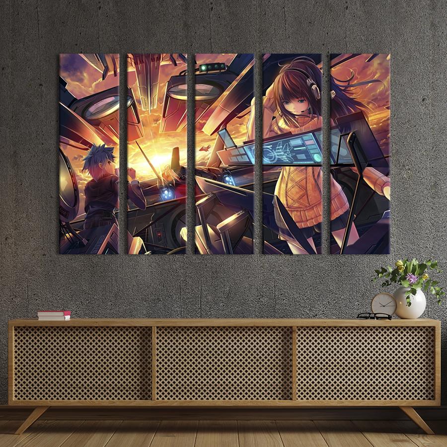 Картина на полотні Хлопець і дівчина на аніме космічних кораблів 155x95 см (1421-51)