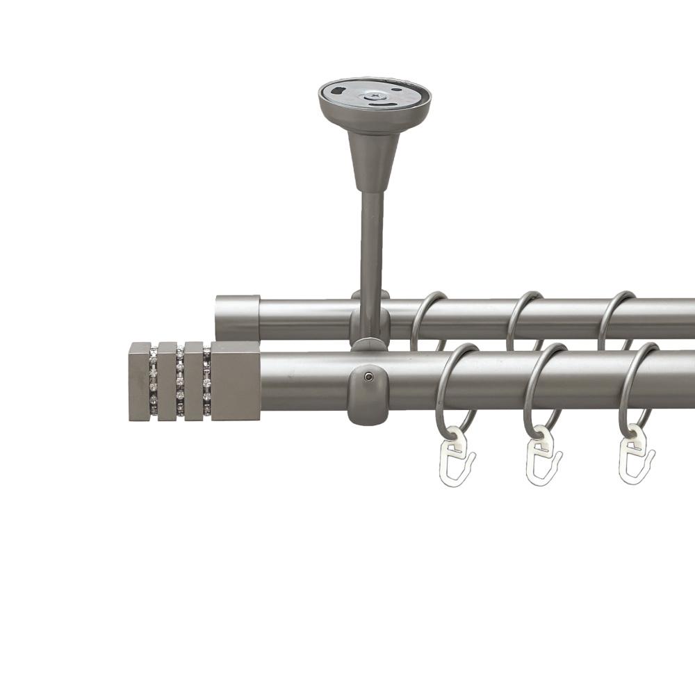 Карниз Orvit Ацтека металевий дворядний відкритий до стелі гладка труба кільце металеве 25/19 мм 240 см Сатин (00-00023874)