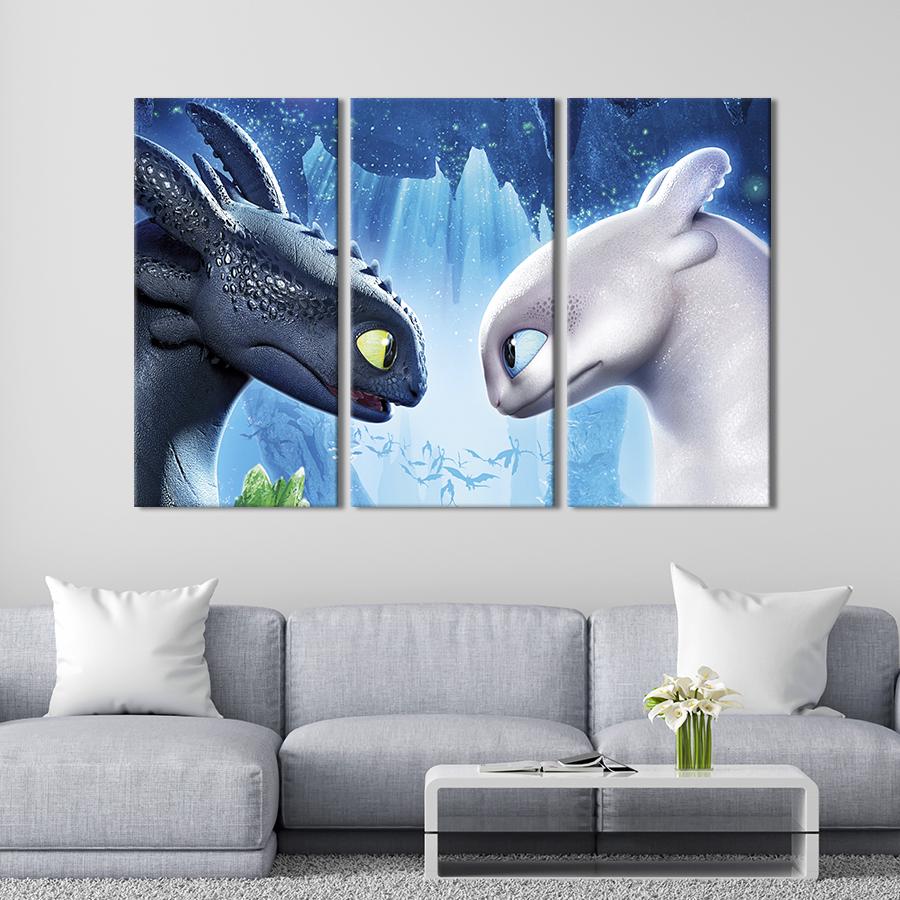 Картина на холсте триптих Пара фурий / Как приручить дракона 128x81 см (1487-31)