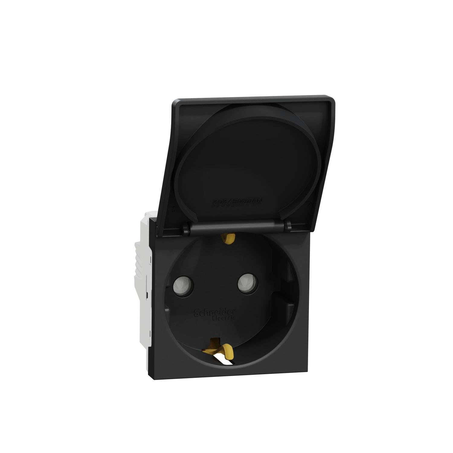 Розетка Schneider Electric Unica New с заземлением/защитными шторками и крышкой 2 модуля Антрацитовый (NU303754TA) Розетка Schneider Electric Unica New с заземлением/защитными шторками и крышкой 2 модуля Антрацитовый (NU303754TA)