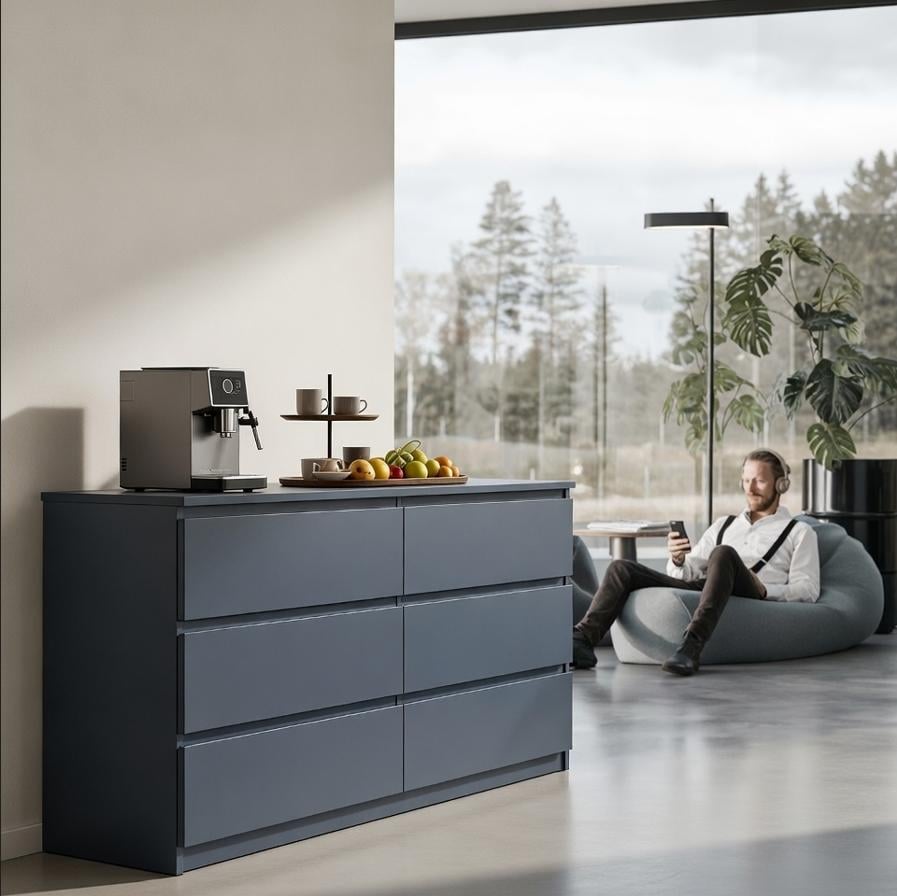 Комод для одягу Майстер Форм Брайт ДСП без ручок 1500х376х730 мм Антрацит (20069)