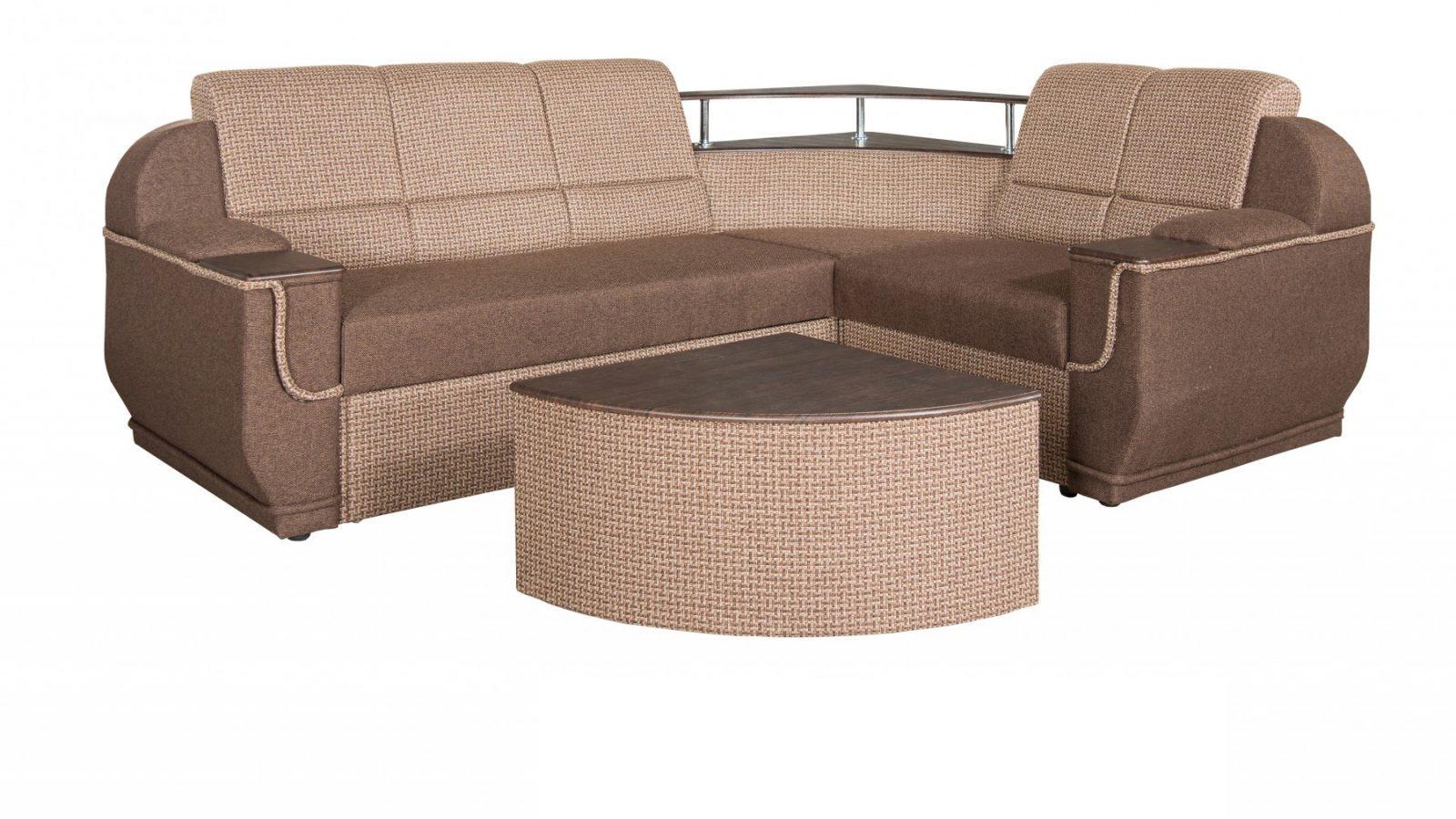 Диван угловой Меркурий 2550x1000x950(раскладной без столика) из ДСП дерево /ткань Корфу коричневый Мебель Сервис