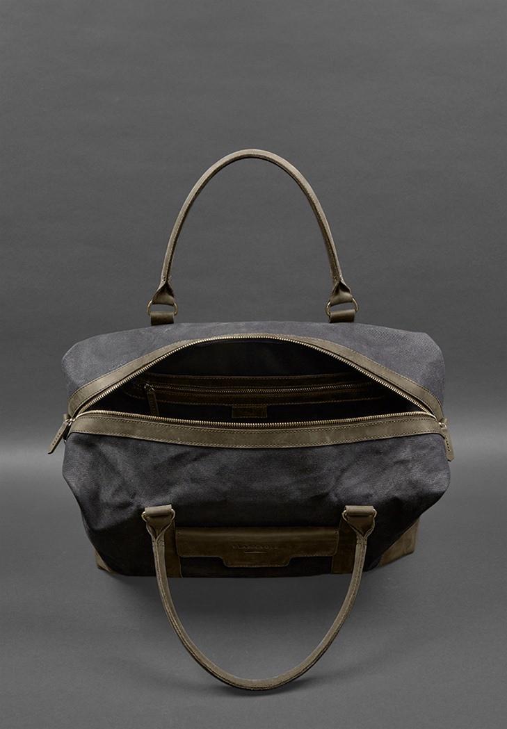 Дорожня сумка з канвасу та натуральної шкіри Crazy Horse Темно-коричневий (A-028161) - фото 9