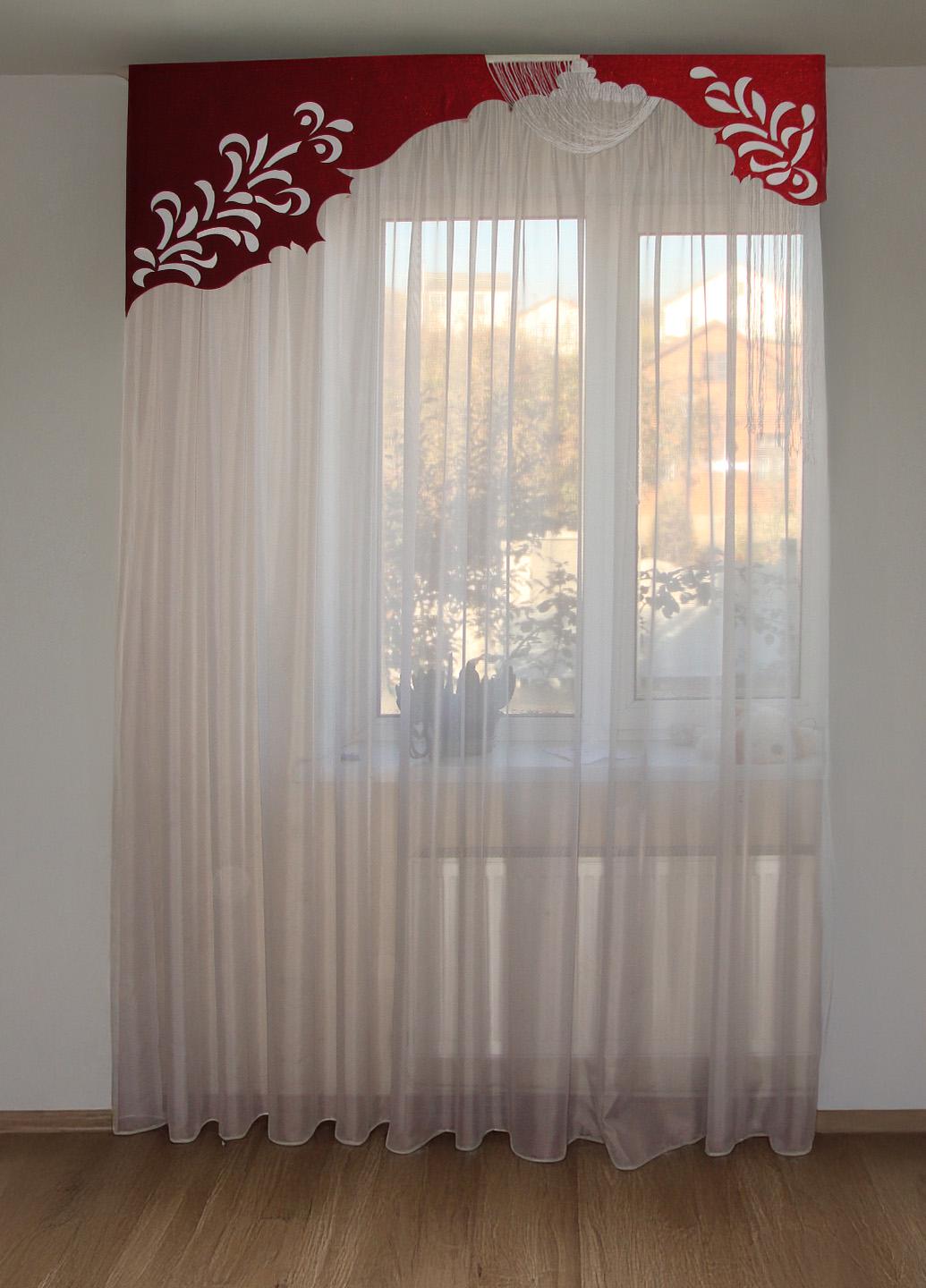 Ламбрекен жесткий Firanka Ажур 1,5м Бордовый с молочным (122_6ж)