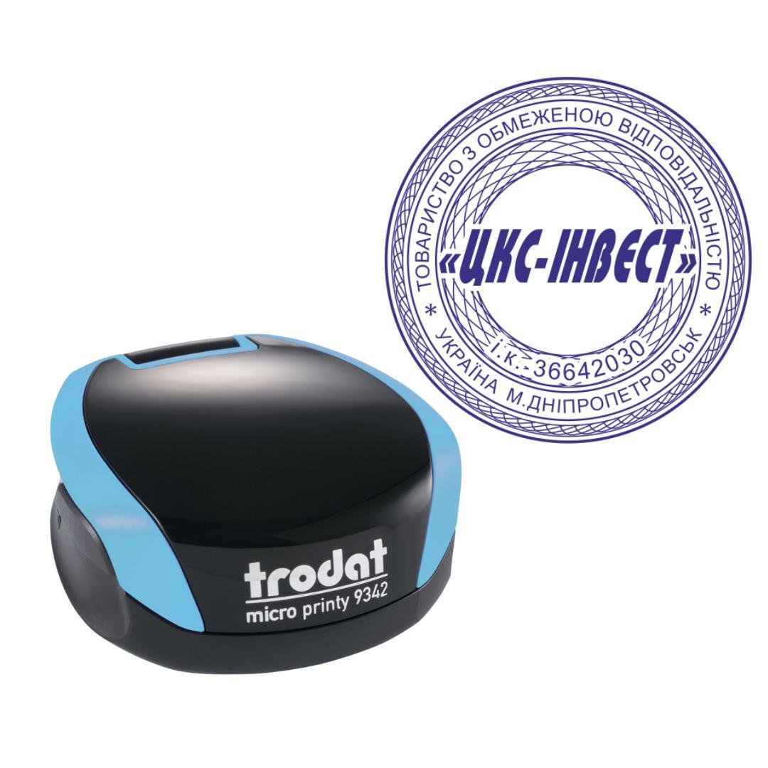 Печать ТОВ на карманном оснащении Trodat Micro Printy 9342 d 42 мм Бирюзовый (ООО12/9342/BZ)
