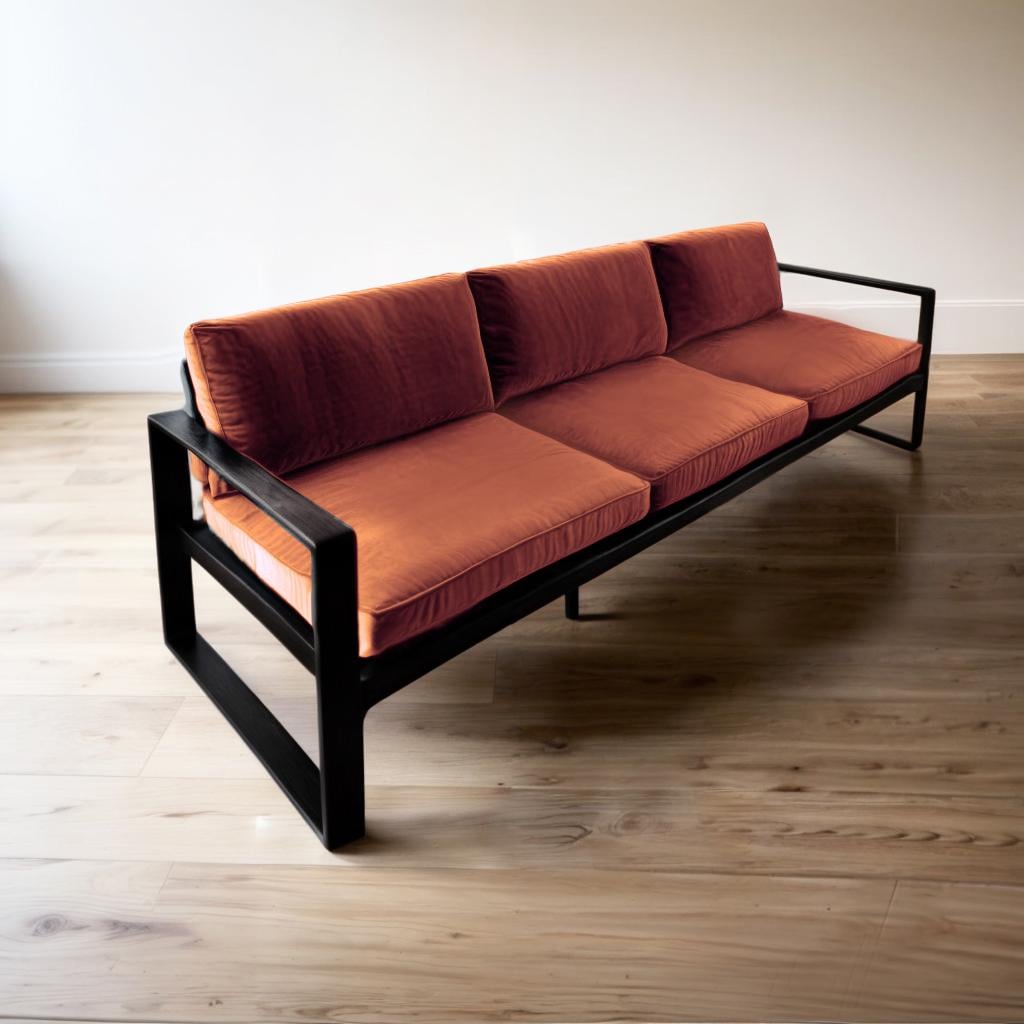 Диван металлический Tobi Sho Лофт Стейт/DV1 велюр с подлокотниками и подушками 6 шт. 750х1600х700 мм Рыжий/22