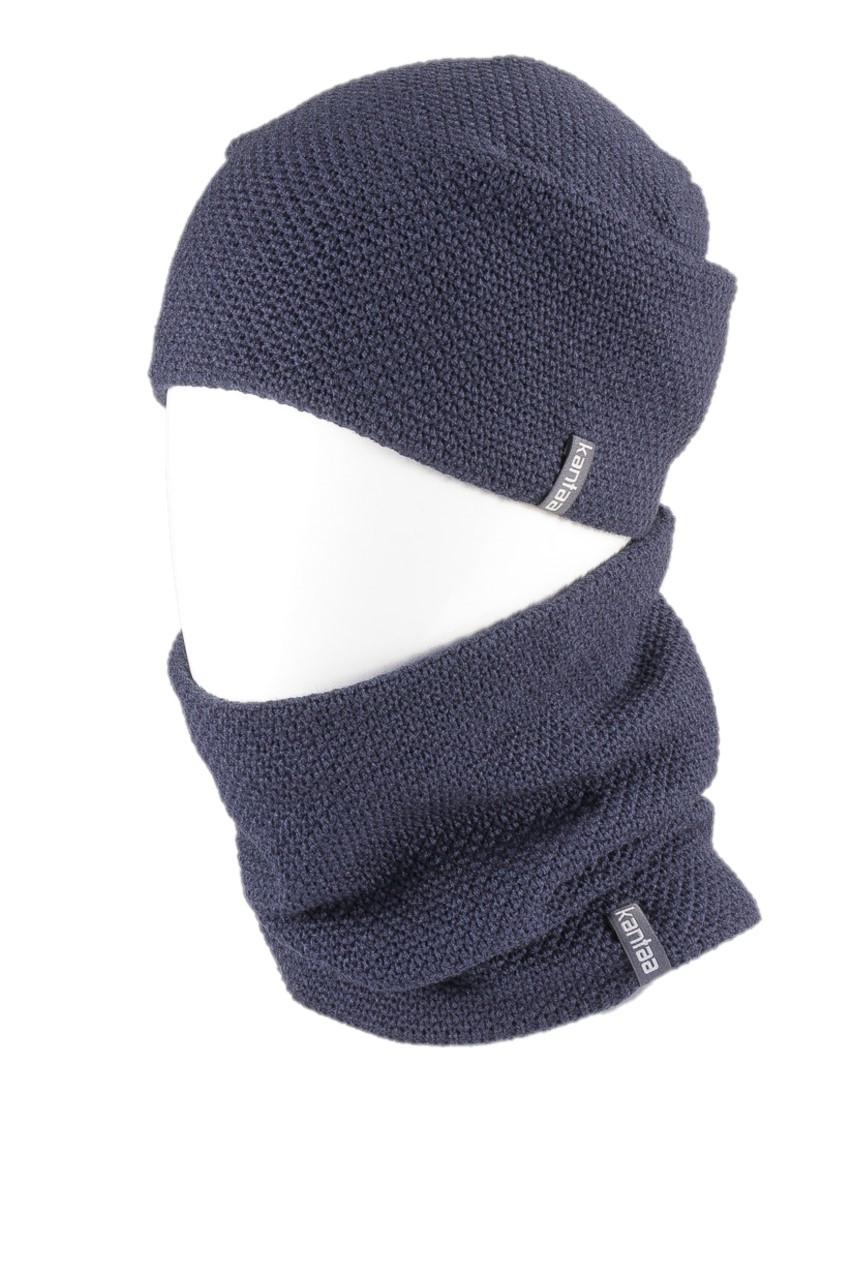 Вязаная шапка Кahta Fashion Hat с Buff снуд унисекс р. 57-58 Синий (OC-041)