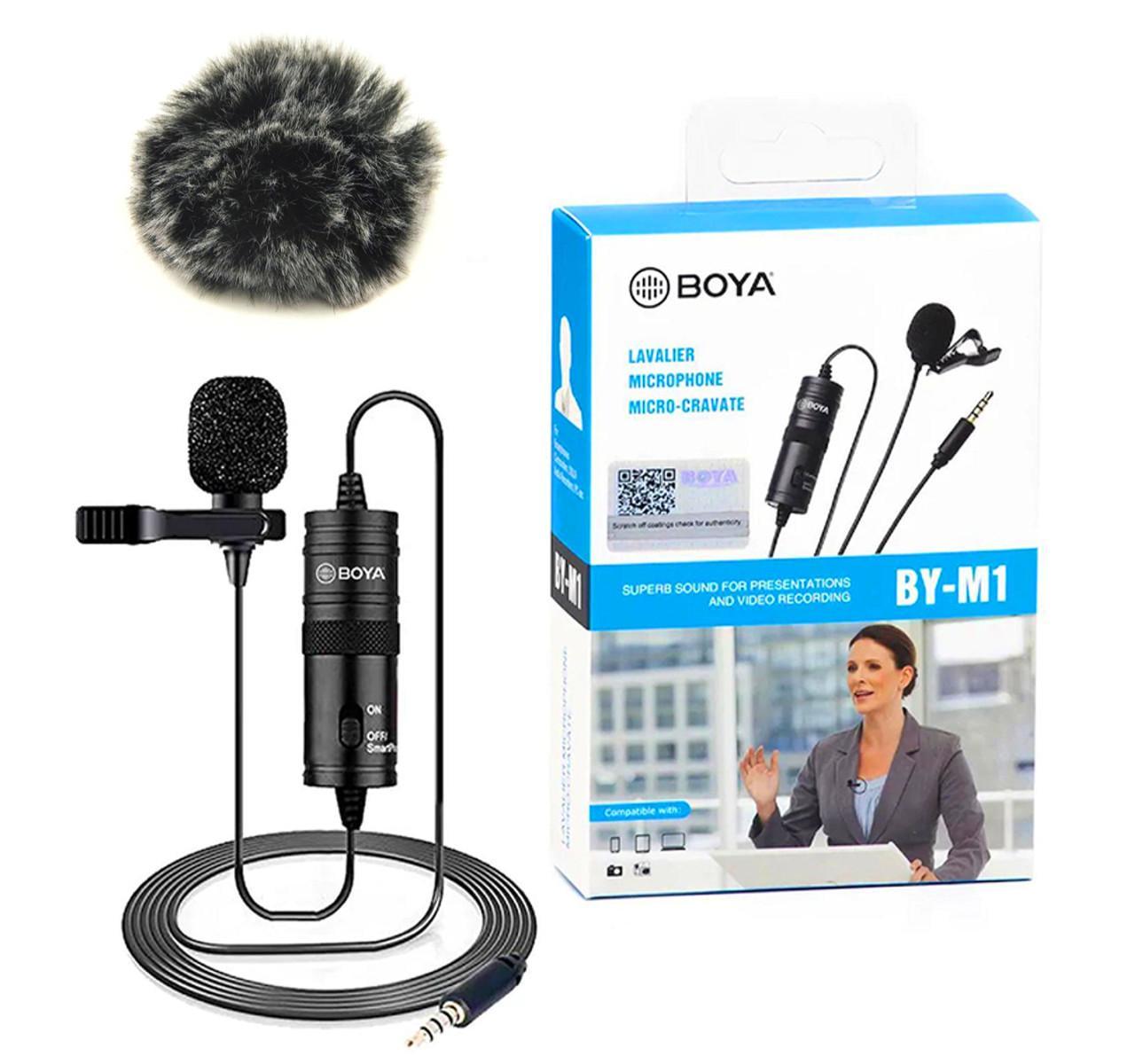 Петличный микрофон Boya BYM1 с меховой ветрозащитой Петличный микрофон Boya BYM1 с меховой ветрозащитой