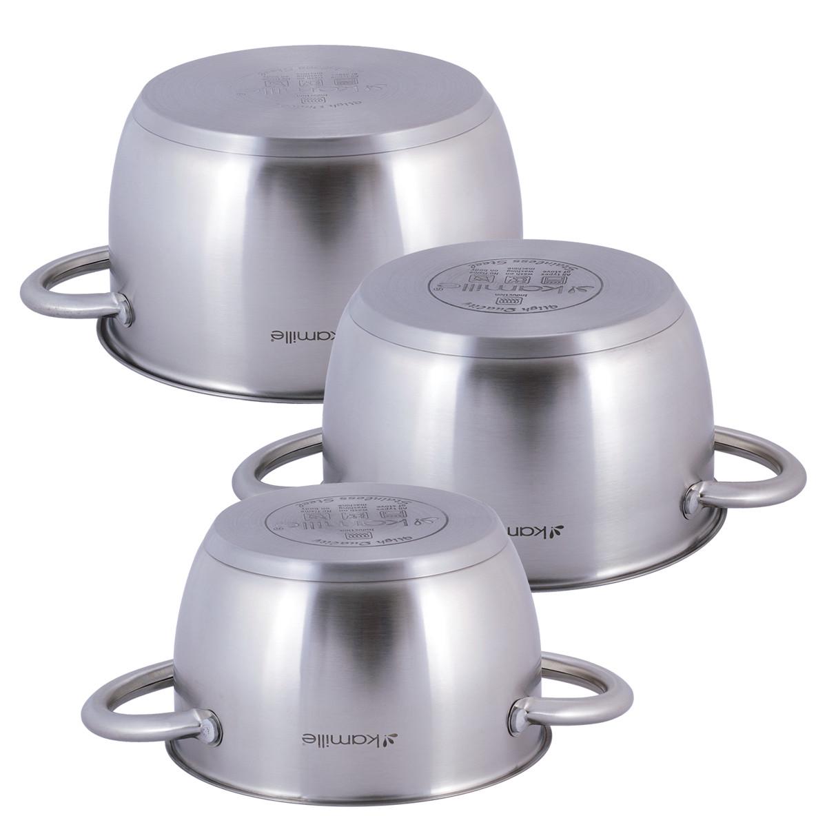 Набір каструль із кришками Kamille КМ-4905 із нержавіючої сталі з 6 предметів Сталевий (150-84-4905) - фото 8 Набір каструль із кришками Kamille КМ-4905 із нержавіючої сталі з 6 предметів Сталевий (150-84-4905) - фото 8