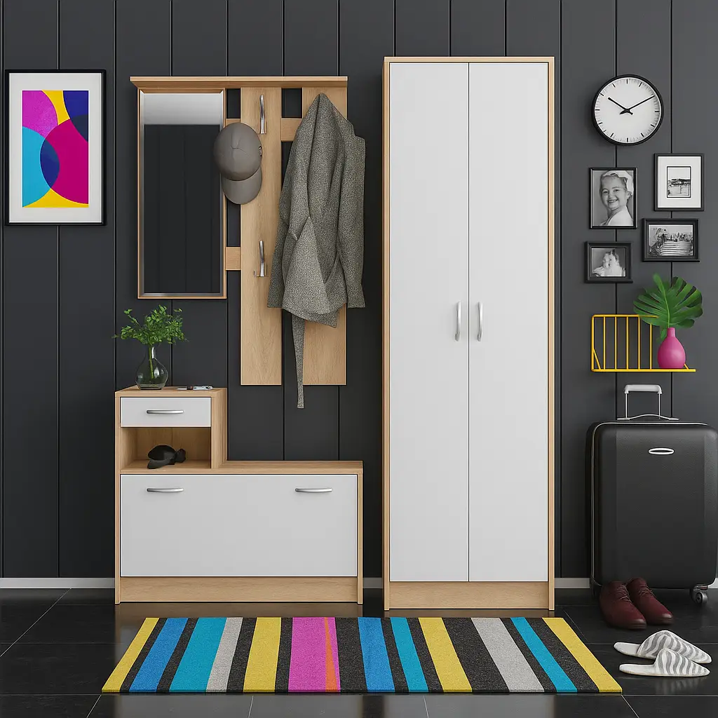 Прихожая Орион с шкафом Mebel Service 155,1х27,5х191 см Дуб самоа/Белый (31269269)