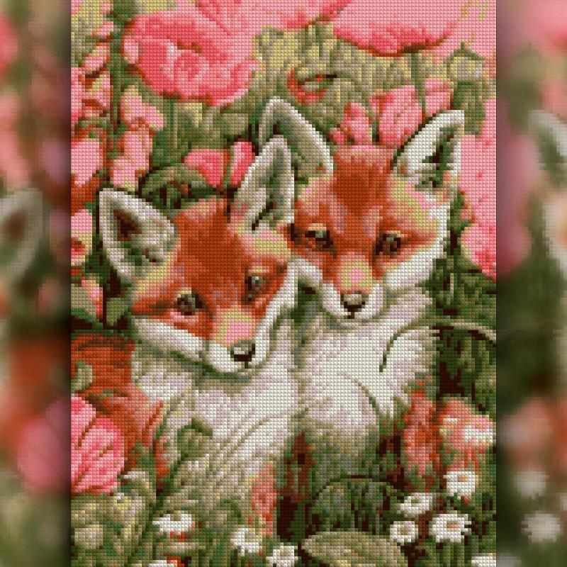 Алмазная мозаика на подрамнике The Wortex Diamonds Лисички 50x60 см (TWD20022XL+P)