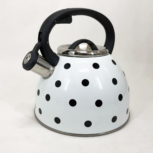 Чайник со свистком Unique UN-5301 в горошек 2,5 л Белый
