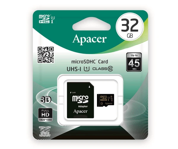 Карта памяти Apacer MicroSDHC Class 10 45 MB/s адаптер 32Gb Black