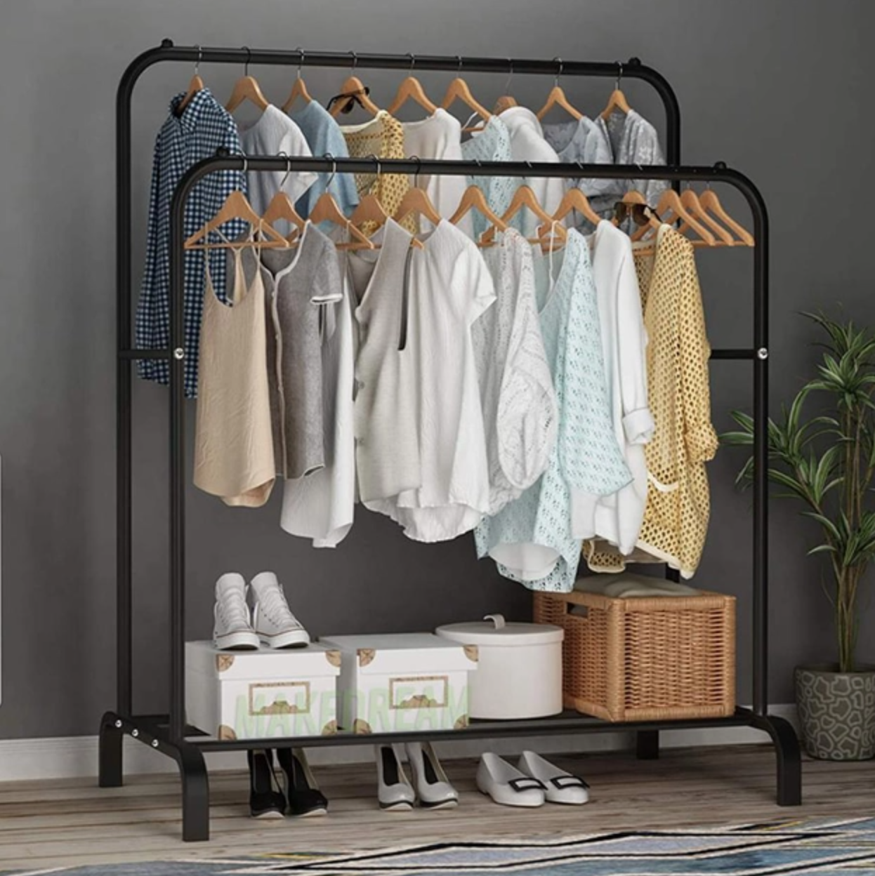 Вешалка для одежды и обуви Loft Rack напольная стальная с полкой Black - фото 2