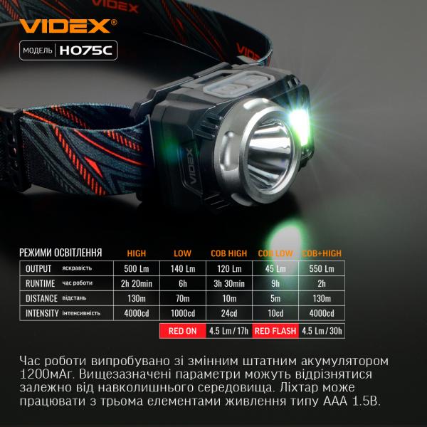 Ліхтар налобний Videx світлодіодний 550 Lm/5000 K (VLF-H075C) - фото 20 Ліхтар налобний Videx світлодіодний 550 Lm/5000 K (VLF-H075C) - фото 20