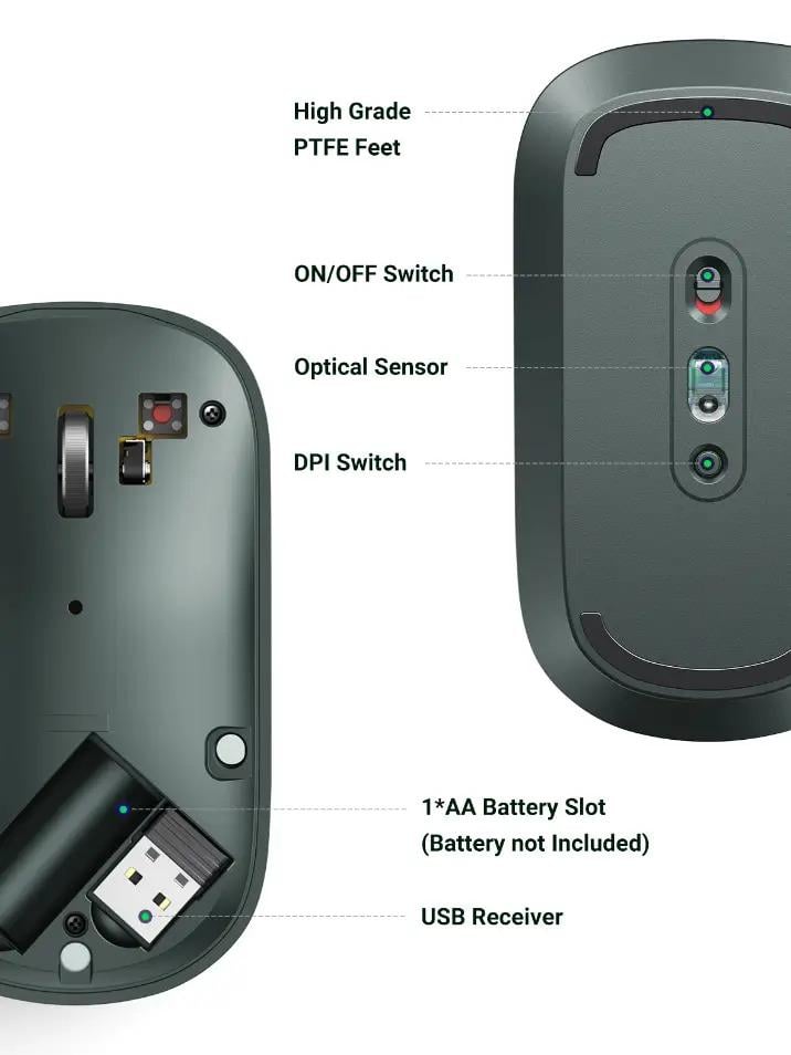 Миша бездротова безшумна Ugreen MU001 Portable Wireless Green - фото 6