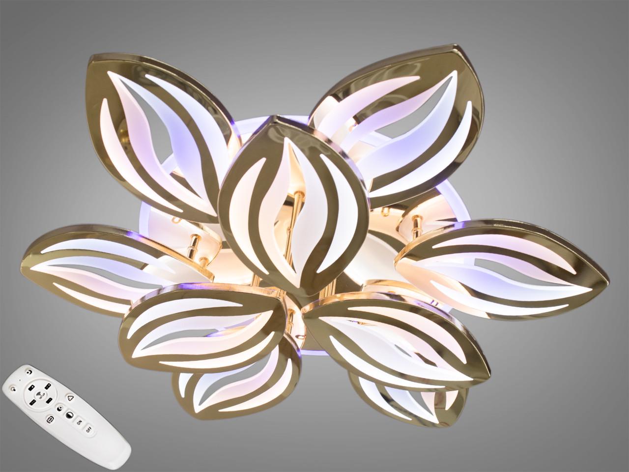 Люстра потолочная EcoLed с диммером и LED подсветкой 165W 8092/6+3G 3col dim Золотой