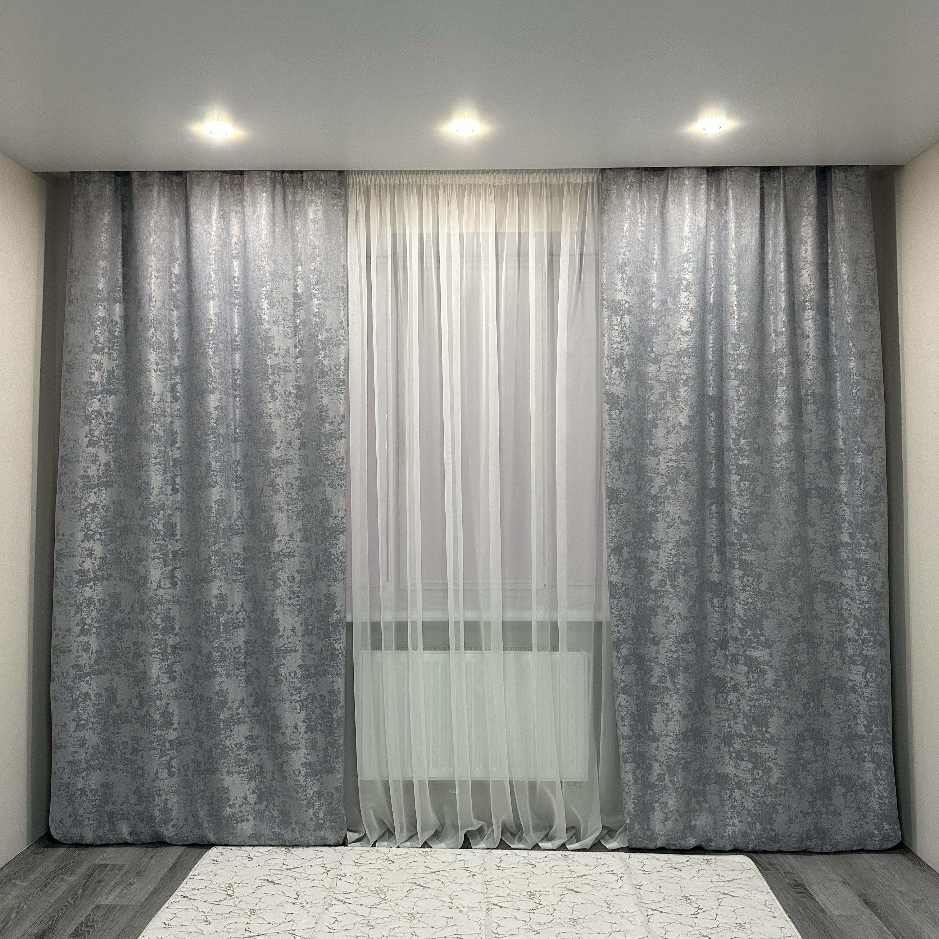 Шторы жаккардовые с мраморным узором среднее затемнение 1,5x2,7 м 2 шт. Светло-серый (К1039-31) - фото 1 Шторы жаккардовые с мраморным узором среднее затемнение 1,5x2,7 м 2 шт. Светло-серый (К1039-31) - фото 1