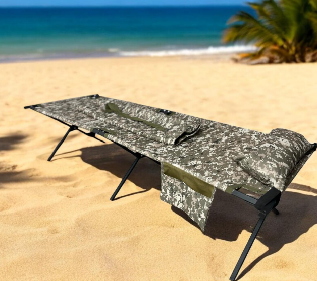Раскладушка армейская усиленная Aforse тип НАТО до 260 кг с карманом/подушкой и чехлом Пиксель (2422469405)