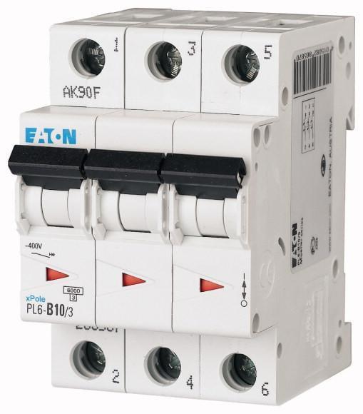 Автоматический выключатель Eaton Xpole PL6-C10/3 10А трехполюсный/кривая C/Iкз 6 кA (286599)