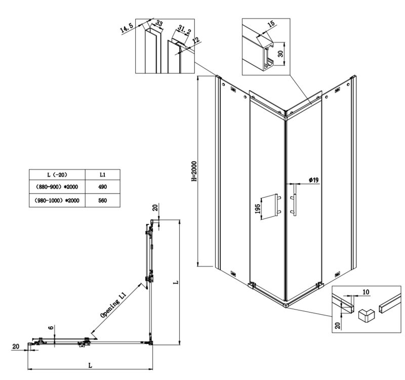 Душевая кабина без поддона KOER SR SC03-90x90x200-TR-07 прозрачное стекло Easy Clean 6 мм Графитовый (KR5359) - фото 3 Душевая кабина без поддона KOER SR SC03-90x90x200-TR-07 прозрачное стекло Easy Clean 6 мм Графитовый (KR5359) - фото 3