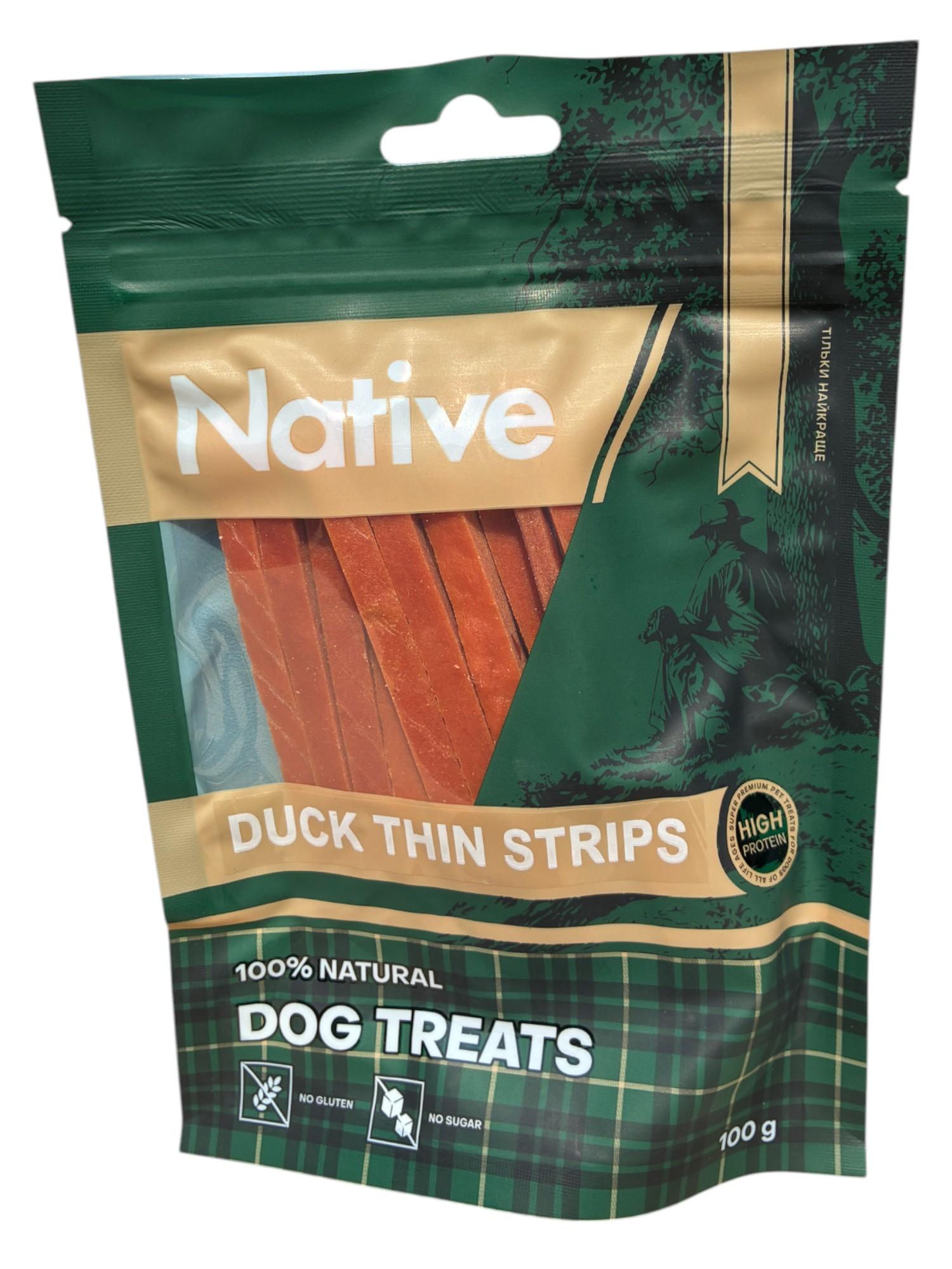Ласощі для собак NATIVE Duck Thin Strips Качині Тонкі смужки 100 г (31022005n)