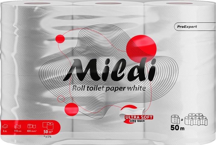 Туалетная бумага на гильзе MILDI Pro Expert 2-х слойная 6 рул. по 50 м 435 отрывов (2644977442)